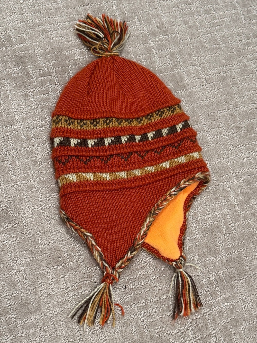 Warm Orange Knit Earflap Beanie Hat
